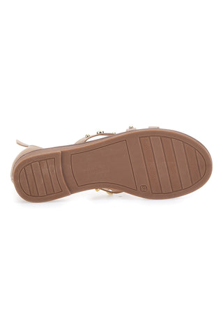 Mon Dieu JXSS25T6 Beige Sandalen mit Knöchelriemen und Nieten
