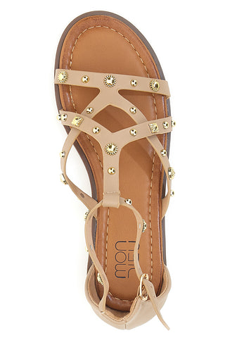 Mon Dieu JXSS25T6 Beige Sandalen mit Knöchelriemen und Nieten