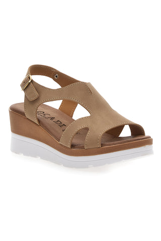 Beige Sandalen mit weißem Keilabsatz und Riemen PLOCADI 11074113