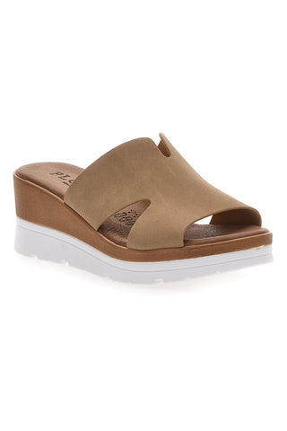 Beige Hausschuhe mit weißem Kontrastkeil PLOCADI 11071242