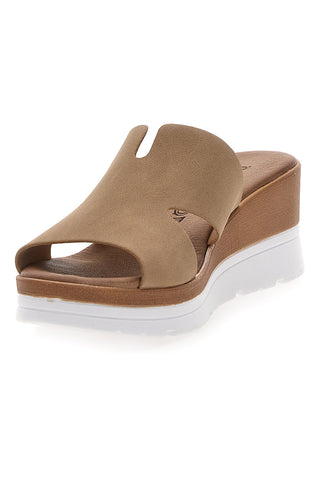 Beige Hausschuhe mit weißem Kontrastkeil PLOCADI 11071242