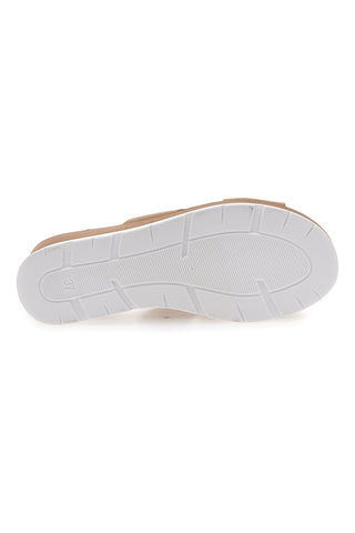 Beige Hausschuhe mit weißem Kontrastkeil PLOCADI 11071242