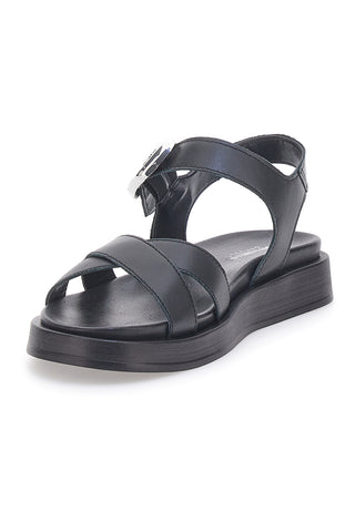 Schwarze Ledersandalen mit gekreuzten Riemen und Schnalle Pittarello Focus 28065PE
