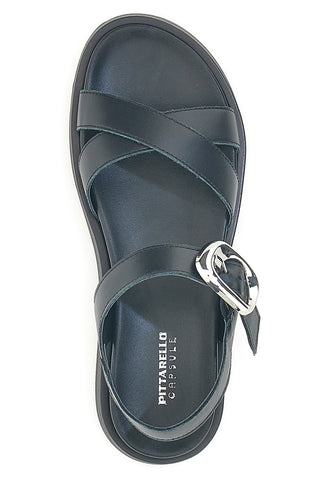 Schwarze Ledersandalen mit gekreuzten Riemen und Schnalle Pittarello Focus 28065PE