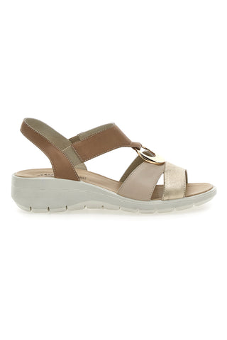 Beige und goldene Sandalen, hergestellt in Italien, Imac 7573505419213