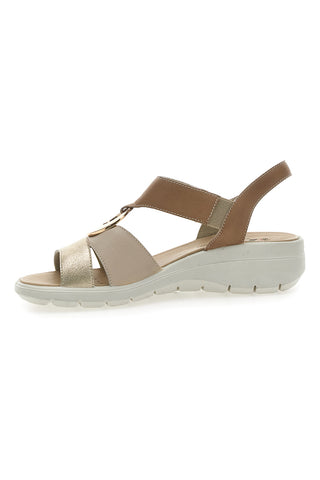 Beige und goldene Sandalen, hergestellt in Italien, Imac 7573505419213