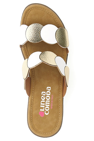 Weiße Keilpantoffeln mit goldenen Details Linea Comoda 7175P