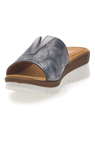 Ciabatte blu con fascia intrecciata e plantare morbido Linea Comoda 6526