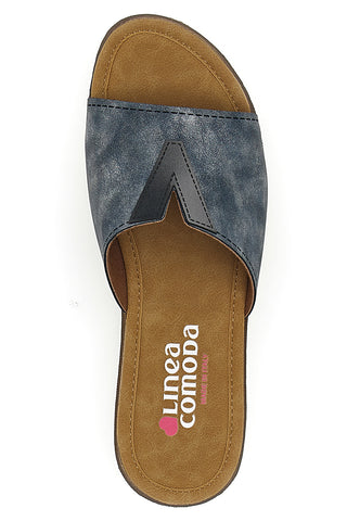 Ciabatte blu con fascia intrecciata e plantare morbido Linea Comoda 6526