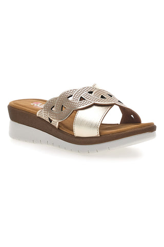 Platin-Slipper mit Flechtmuster und Strasssteinen Komfortable Linie 8006