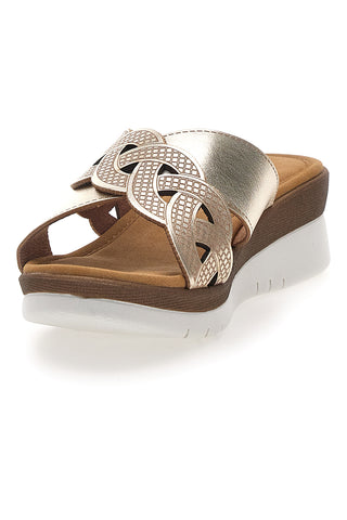 Platin-Slipper mit Flechtmuster und Strasssteinen Komfortable Linie 8006