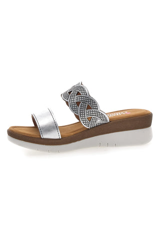 Silberne Hausschuhe mit Glitzergewebe und Komfort-Innensohle Linea Comoda 8009