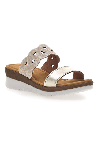 Platin-Slipper mit beigem Geflecht und Komfort-Innensohle Linea Comoda 8009R