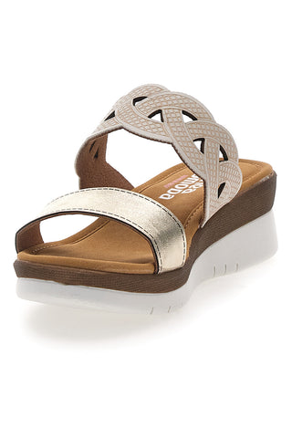 Platin-Slipper mit beigem Geflecht und Komfort-Innensohle Linea Comoda 8009R