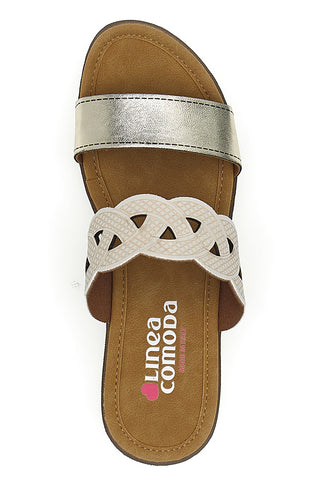 Platin-Slipper mit beigem Geflecht und Komfort-Innensohle Linea Comoda 8009R