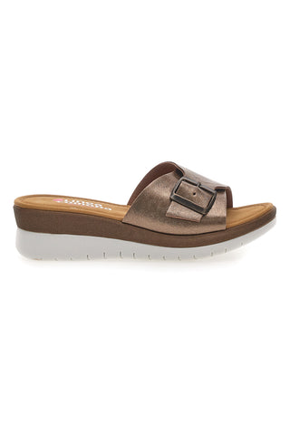 Ciabatte bronzo con fibbia e plantare comfort Linea Comoda 7185