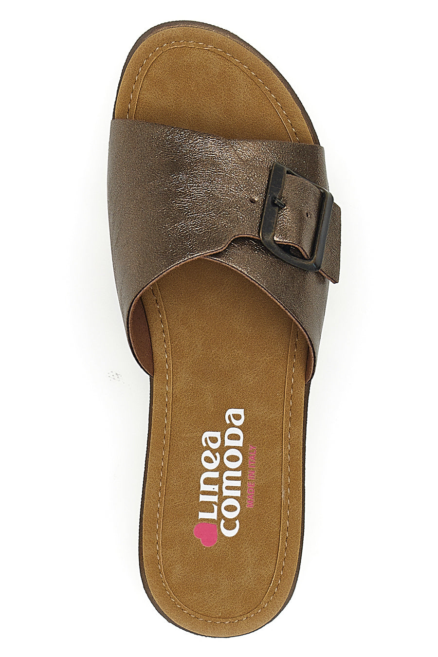 Ciabatte bronzo con fibbia e plantare comfort Linea Comoda 7185 da