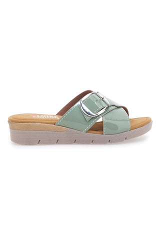 Salbeigrüne Slipper mit Schnalle und Komfortsohle COMFORTABLE LINE 8018