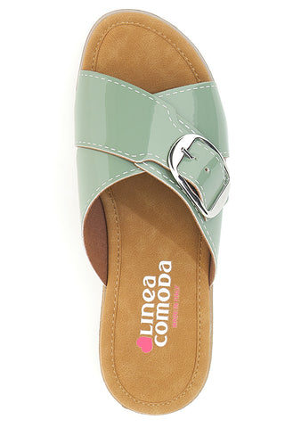 Ciabatte verde salvia con fibbia e sottopiede comfort LINEA COMODA 8018