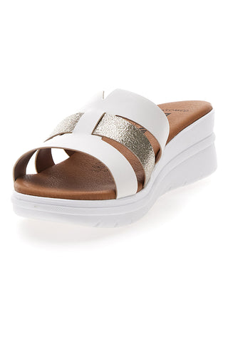 Ciabatte bianche con fascia glitter e zeppa Fly Nature 520