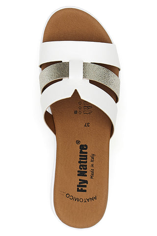 Ciabatte bianche con fascia glitter e zeppa Fly Nature 520