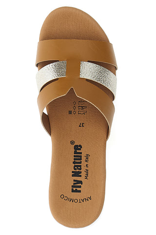 Braune Hausschuhe mit Glitzerband und Keilabsatz Fly Nature 520