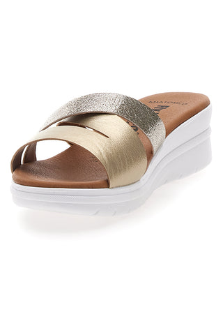 Platin-Slipper mit Glitzerband und Keilabsatz Natur 521
