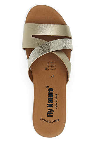 Platin-Slipper mit Glitzerband und Keilabsatz Natur 521