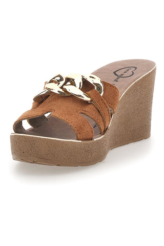 Sandali cuoio con zeppa e catena decorativa Gaia Mania 106