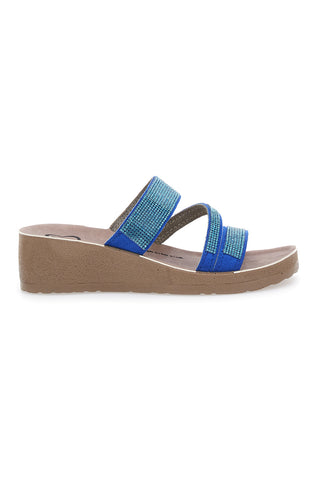 Ciabatte azzurre con zeppa glitterata Gaia Mania G006