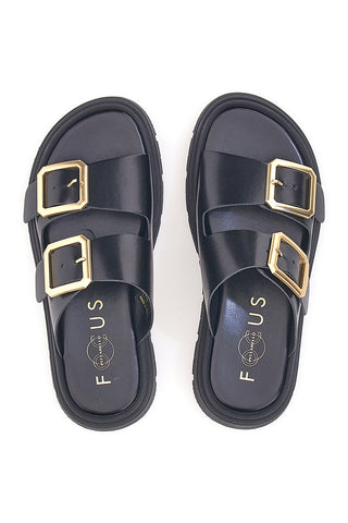 Ciabatte Nere Con Doppia Fascia Fibbia Dorata Pittarello Focus 19202