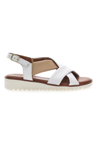 Sandali Bianchi e Beige con Tomaia a Fascia In Vera Pelle MIO TEMPO 24A030