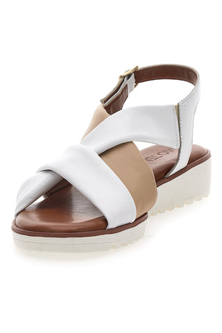 Weiße und beige Sandalen mit Obermaterial aus echtem Leder MIO TEMPO 24A030