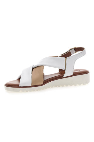 Weiße und beige Sandalen mit Obermaterial aus echtem Leder MIO TEMPO 24A030