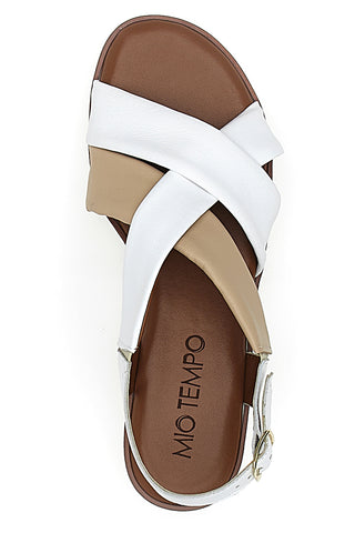 Weiße und beige Sandalen mit Obermaterial aus echtem Leder MIO TEMPO 24A030