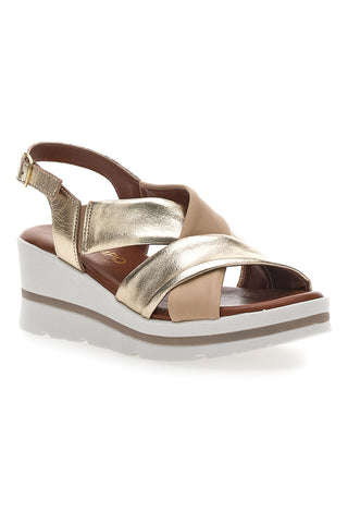 Platin-Sandalen mit Plateau und Obermaterial aus Leder Mio Tempo 269020