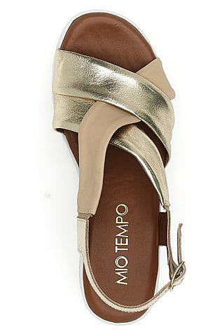 Platin-Sandalen mit Plateau und Obermaterial aus Leder Mio Tempo 269020