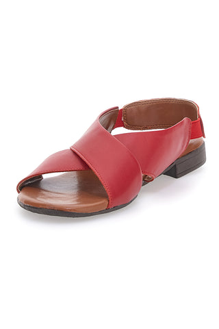Sandali Rossi Flat In Vera Pelle Con Elastico Pittarello Look 225435