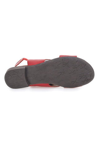 Rote flache Sandalen aus echtem Leder mit elastischem Pittarello-Look 225435