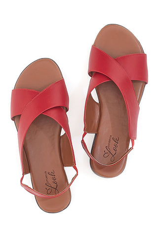 Rote flache Sandalen aus echtem Leder mit elastischem Pittarello-Look 225435