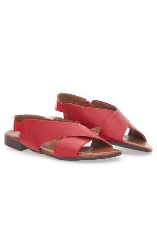 Rote flache Sandalen aus echtem Leder mit elastischem Pittarello-Look 225435