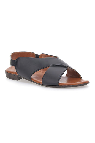 Sandali Neri Flat In Vera Pelle Con Elastico Pittarello Look 225435