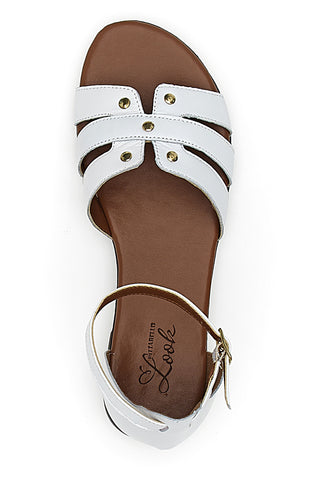 Niedrige weiße Sandalen mit Nieten Pittarello-Look 225485