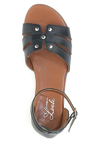 Schwarze niedrige Sandalen mit Nieten Pittarello Look 225485