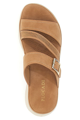 Braune gepolsterte Hausschuhe mit Schnalle Plocadi 180114