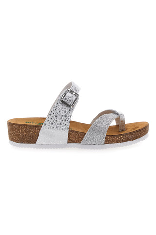 Weiße und silberne Flip-Flop-Hausschuhe mit Ledersohle PITTARELLO ECO 293A311SR