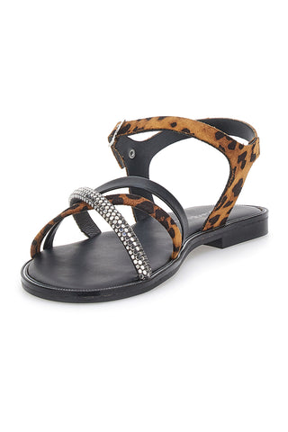 Schwarze Sandalen mit Leopardenmuster Le Havre Paris 5451