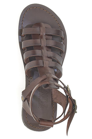 Sandali marroni bassi con fasce e doppia fibbia PITTARELLO SUN 6039