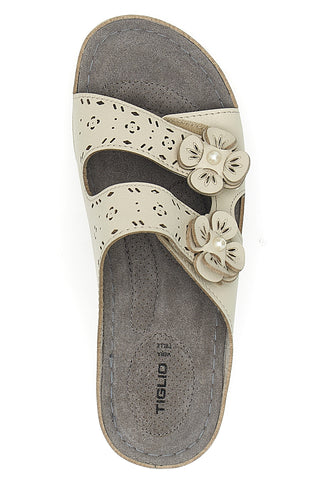 Ciabatte beige traforate con doppia fibbia comfort TIGLIO 54344