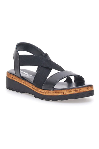 Sandali Neri con Elastici Frontali e Tomaia in Pelle PITTARELLO 310570811